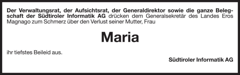  Traueranzeige für Maria  vom 25.03.2020 aus Dolomiten