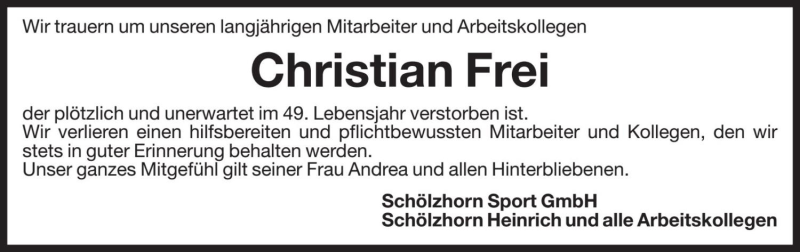  Traueranzeige für Christian Frei vom 03.04.2020 aus Dolomiten