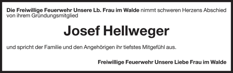  Traueranzeige für Josef Hellweger vom 07.04.2020 aus Dolomiten