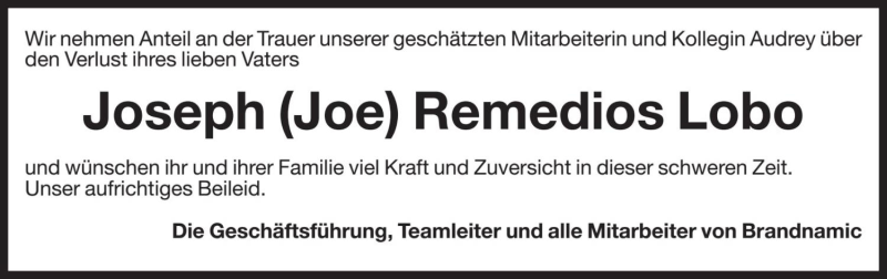  Traueranzeige für Joseph Remedios Lobo vom 02.04.2020 aus Dolomiten