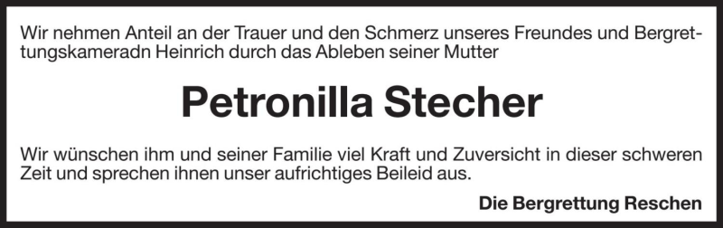  Traueranzeige für Petronilla Stecher vom 06.04.2020 aus Dolomiten