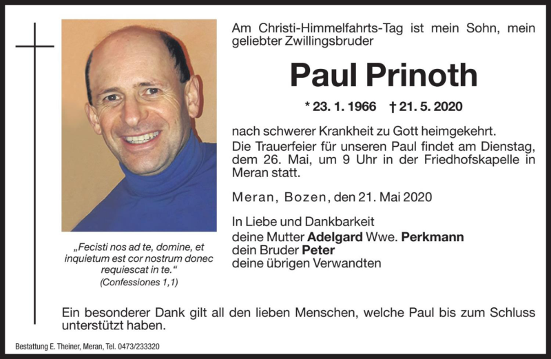  Traueranzeige für Paul Prinoth vom 23.05.2020 aus Dolomiten