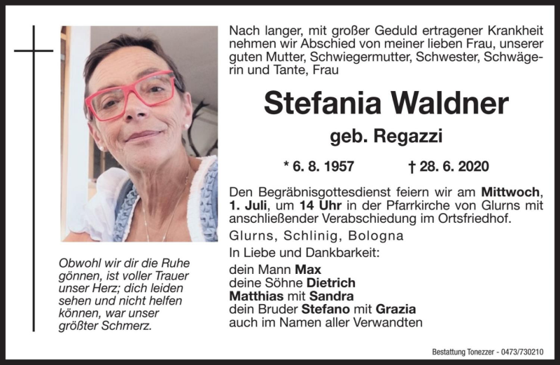  Traueranzeige für Stefania Waldner vom 30.06.2020 aus Dolomiten