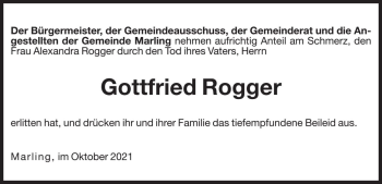 Traueranzeige von Gottfried Rogger von Dolomiten