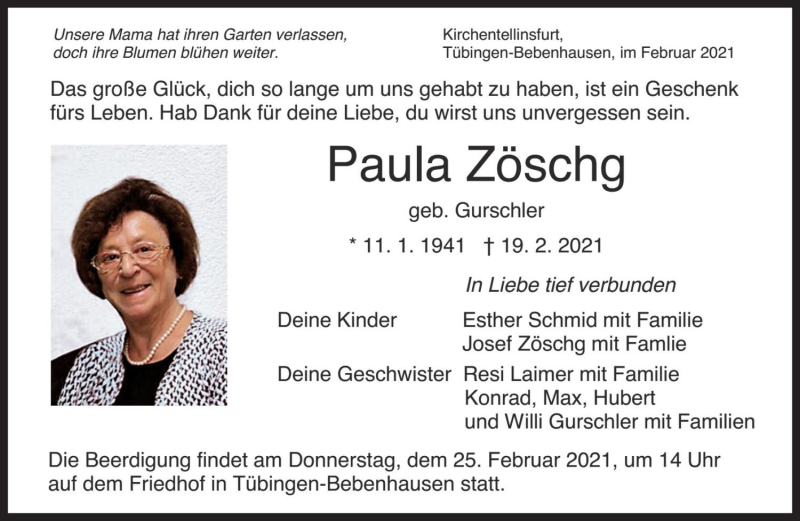  Traueranzeige für Paula Zöschg  vom 24.02.2021 aus Dolomiten