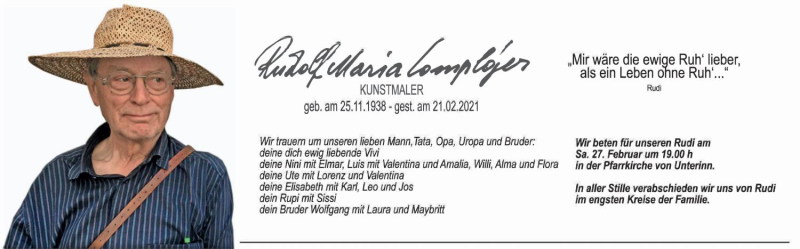  Traueranzeige für Rudolf Maria Complojer vom 25.02.2021 aus Dolomiten