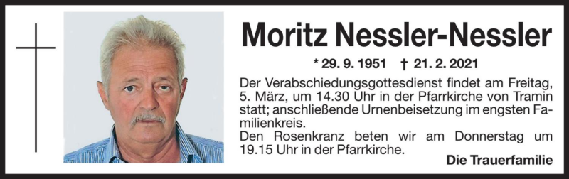  Traueranzeige für Moritz Nessler-Nessler vom 03.03.2021 aus Dolomiten