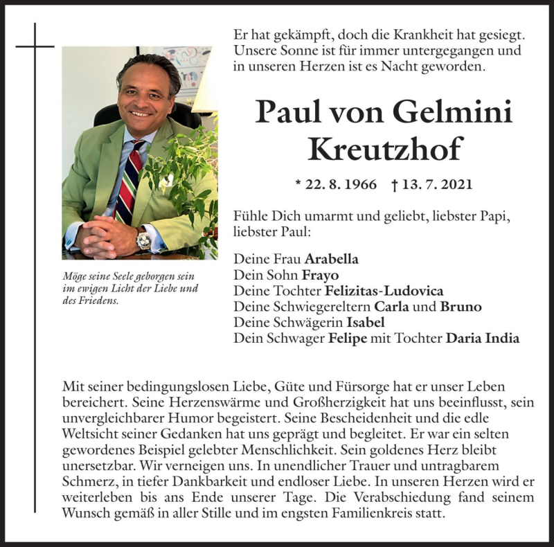  Traueranzeige für Paul Von Gelmini Kreutzhof vom 20.07.2021 aus Dolomiten