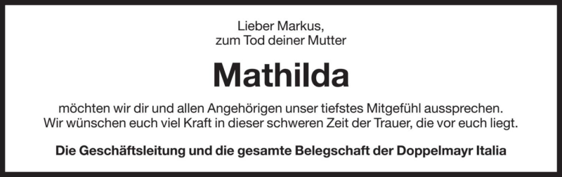  Traueranzeige für Mathilda Gurschler vom 03.08.2021 aus Dolomiten