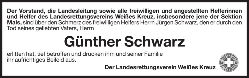  Traueranzeige für Günther Schwarz vom 13.09.2021 aus Dolomiten
