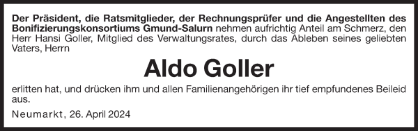 Traueranzeige von Aldo Goller von Dolomiten