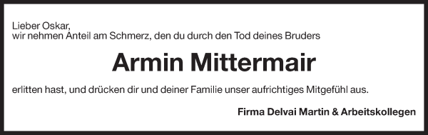 Traueranzeige von Armin Mittermair von Dolomiten