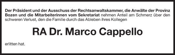 Traueranzeige von Marco Cappello von Dolomiten